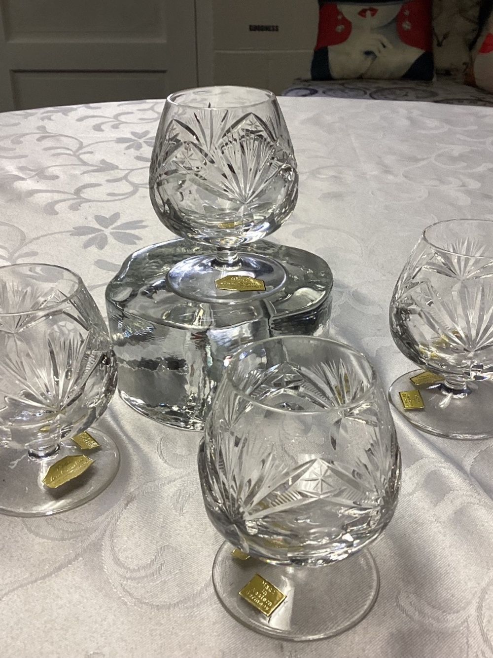 Crystal etched brandy snifters lot of 4. GERMANY.